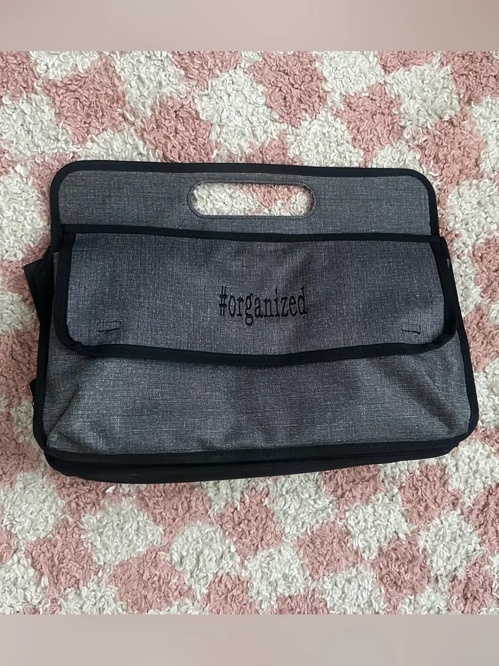 Thirty-One “Organized” Deluxe Double Duty Storage Caddy-Charcoal Crosshatch